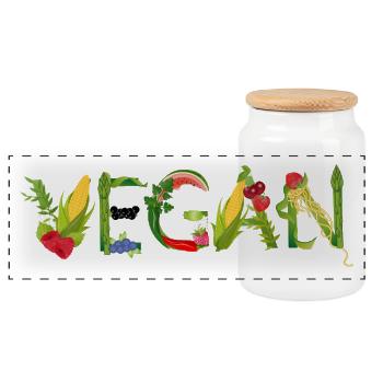 Illustration de lettrage de fruits et légumes VEGAN - Boîte à biscuits avec couvercle en bois - blanc - Devant