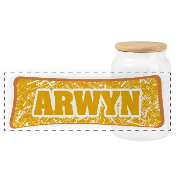 Arwyn Graffiti Name Print - Panoramic Cookie Jar with Wooden Lid - white - Front