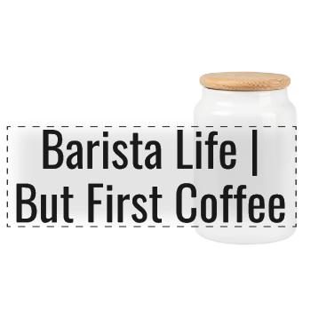 Barista Life Coffee - Panorama Keksdose mit Holzdeckel - Weiß - Vorne
