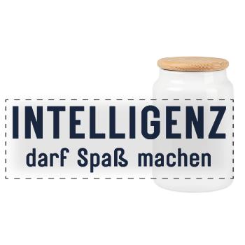 Intelligence can be fun Statement Design - Panoramic Cookie Jar with Wooden Lid - white - Front