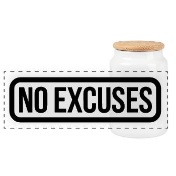 No Excuses Motivational Quote - Panoramic Cookie Jar with Wooden Lid - white - Front