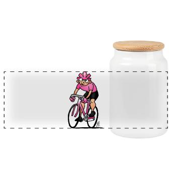 Determined Cycling Illustration - Panoramic Cookie Jar with Wooden Lid - white - Front