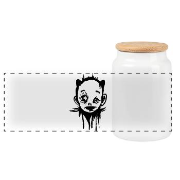 Creepy Face - Strange Character - Panoramic Cookie Jar with Wooden Lid - white - Front