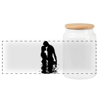 Couple relationship gift Valentine's Day - Panoramic Cookie Jar with Wooden Lid - white - Front