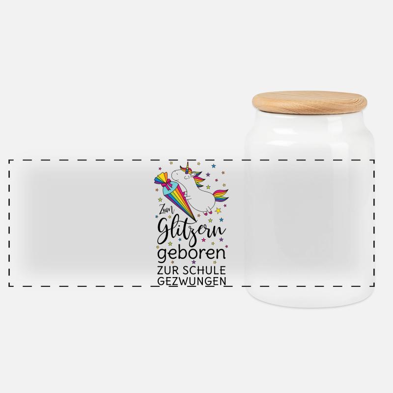 Einschulung Einhorn Zum Glitzern Geboren Schule - Panorama Keksdose mit Holzdeckel - Weiß