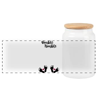 Double Trouble - Pregnant with twins - Panoramic Cookie Jar with Wooden Lid - white - Front