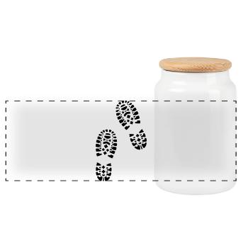 Bottes de randonnée, empreintes de pas - Boîte à biscuits avec couvercle en bois - blanc - Devant