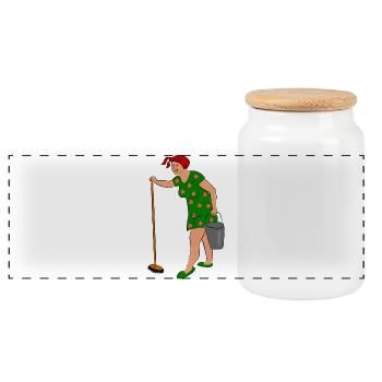 woman - Panoramic Cookie Jar with Wooden Lid - white - Front