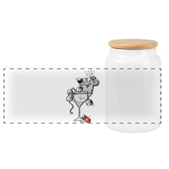Beschwipste Cocktail Maus - Mäuse - Panorama Keksdose mit Holzdeckel - Weiß - Vorne