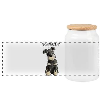 Witziger Schnauzer - Panorama Keksdose mit Holzdeckel - Weiß - Vorne