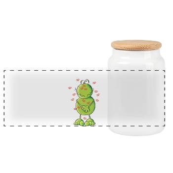Kiss Me Frog - Panoramic Cookie Jar with Wooden Lid - white - Front