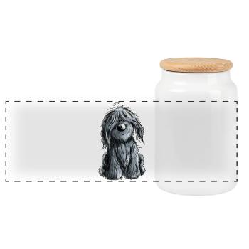 Knuffiger schwarzer Briard - Hund - Geschenk - Panorama Keksdose mit Holzdeckel - Weiß - Vorne