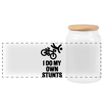 I do my own stunts - racing bicycle - Panoramic Cookie Jar with Wooden Lid - white - Front