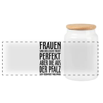 Frauen aus der Pfalz (Schwarz) - Panorama Keksdose mit Holzdeckel - Weiß - Vorne