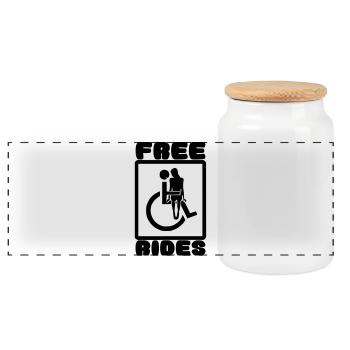 I give free rides with my wheelchair # - Panoramic Cookie Jar with Wooden Lid - white - Front