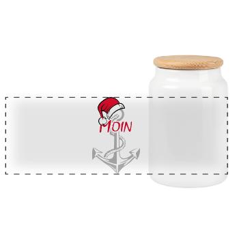 xmas weihnachten moin see symbol anker anchor - Panorama Keksdose mit Holzdeckel - Weiß - Vorne