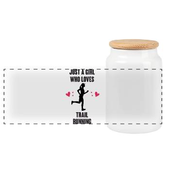 Just A Girl Who Loves Trail Running - Panoramic Cookie Jar with Wooden Lid - white - Front