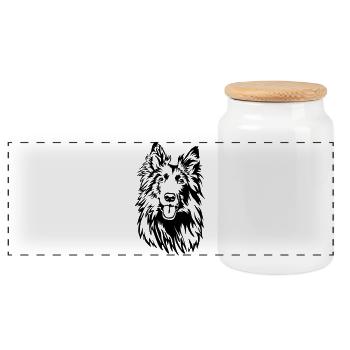 Groenendael head - Panoramic Cookie Jar with Wooden Lid - white - Front