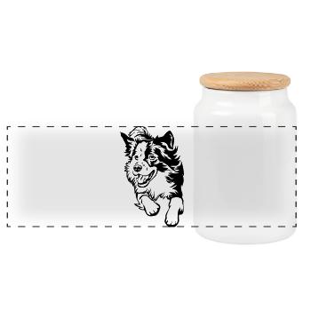 Border Collie - Boîte à biscuits avec couvercle en bois - blanc - Devant