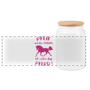 Pfeif auf den Prinzen Ich nehm das Pferd Spruch - Panorama Keksdose mit Holzdeckel - Weiß - Vorne
