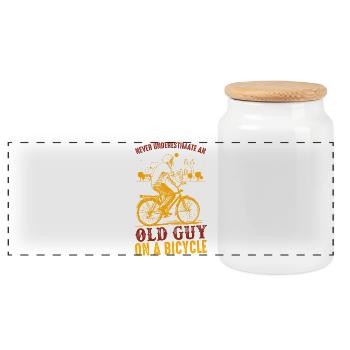 Never Underestimate Old Guy Bicycle - Panoramic Cookie Jar with Wooden Lid - white - Front