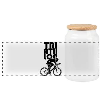 triathlon athlete bike man symbol Logo icon - Panoramic Cookie Jar with Wooden Lid - white - Front