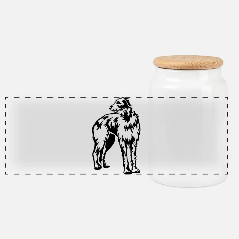 Scottish Deerhound - Panorama Keksdose mit Holzdeckel - Weiß