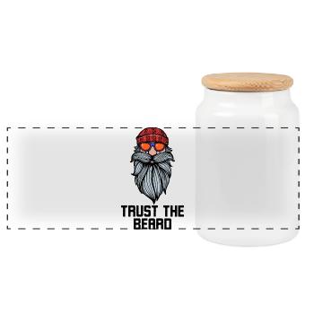 Facial Hair Beard Statement Bearded Full Beard - Panoramic Cookie Jar with Wooden Lid - white - Front