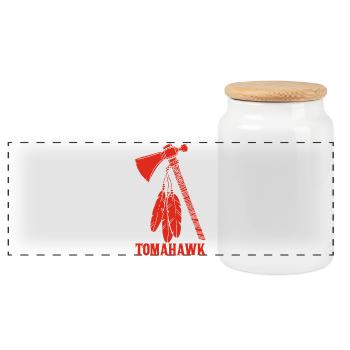 red tomahawk - Panoramic Cookie Jar with Wooden Lid - white - Front
