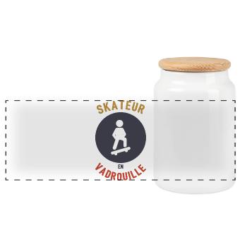Skateboarder in Mop - Panoramic Cookie Jar with Wooden Lid - white - Front