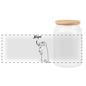 Grumpy bunny "Nope" - Panoramic Cookie Jar with Wooden Lid - white - Front
