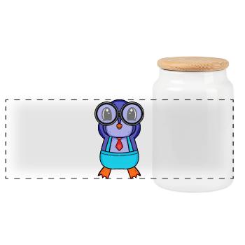 Telescope Astronomy Astronomer Penguin - Panoramic Cookie Jar with Wooden Lid - white - Front