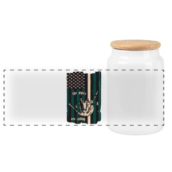 Bagpipe players - Panoramic Cookie Jar with Wooden Lid - white - Front