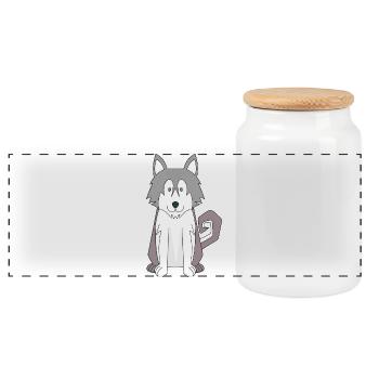 Chien Dessin animé Husky sibérien étonnant - Boîte à biscuits avec couvercle en bois - blanc - Devant