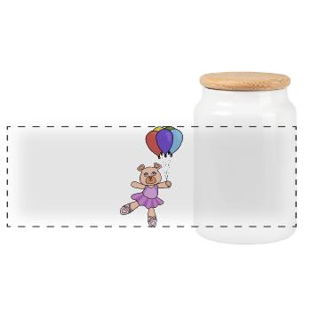 Un petit ours ballerine tenant des ballons colorés - Boîte à biscuits avec couvercle en bois - blanc - Devant