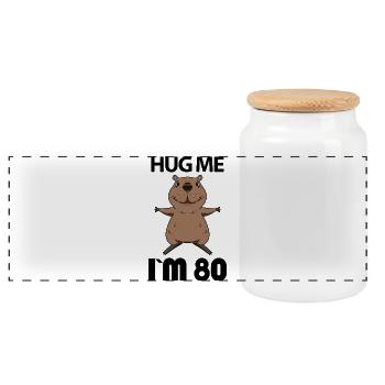 80 Birthday - 80 Years - Hug - Panoramic Cookie Jar with Wooden Lid - white - Front