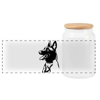 Malinois Kopf - Panorama Keksdose mit Holzdeckel - Weiß - Vorne