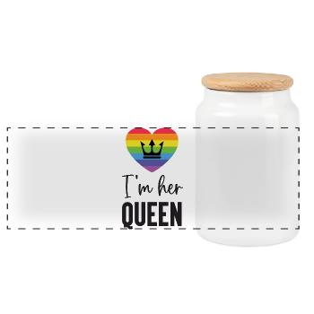 Mois de la fierté LGBT - Je suis sa reine - Boîte à biscuits avec couvercle en bois - blanc - Devant
