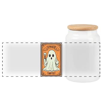 Carte de Tarot Fantôme avec Bâton - Boîte à biscuits avec couvercle en bois - blanc - Devant