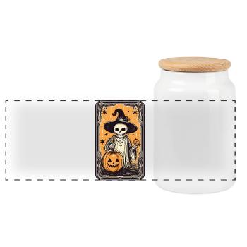 Tarot Hexen Skelett Karte mit Kürbis - Panorama Keksdose mit Holzdeckel - Weiß - Vorne