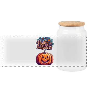 Halloween - Panorama Keksdose mit Holzdeckel - Weiß - Vorne