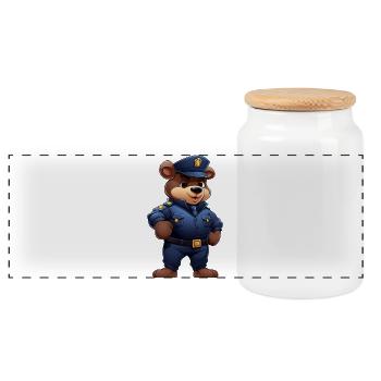 Polizei Bär - Panorama Keksdose mit Holzdeckel - Weiß - Vorne