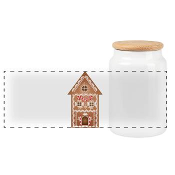 large decorated gingerbread house for christmas - Panoramic Cookie Jar with Wooden Lid - white - Front