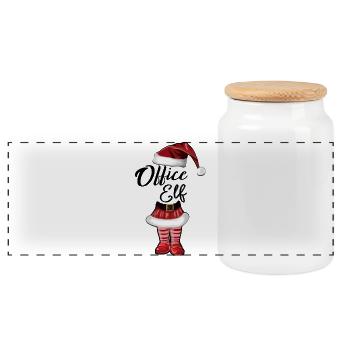 Office Elf – Funny Christmas Design - Panoramic Cookie Jar with Wooden Lid - white - Front