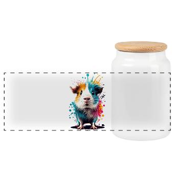 Guinea Pig - Cute Guinea Pig Pet - Panoramic Cookie Jar with Wooden Lid - white - Front