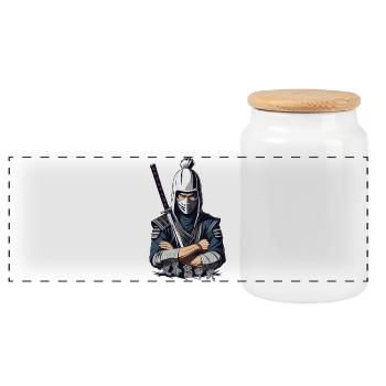 Samurai Warrior - Panoramic Cookie Jar with Wooden Lid - white - Front