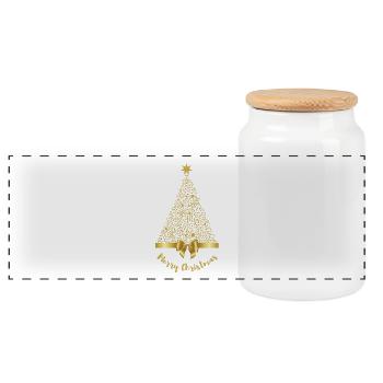 Joyeux Noël or Notes de musique arbre avec noeud - Boîte à biscuits avec couvercle en bois - blanc - Devant