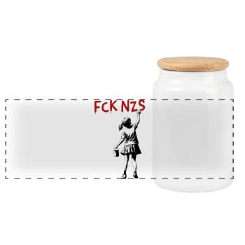FCK NZS Girls Against Racism Street Art Style - Panoramic Cookie Jar with Wooden Lid - white - Front