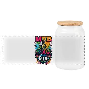 Vibrant Balade en VTT Illustration - Boîte à biscuits avec couvercle en bois - blanc - Devant