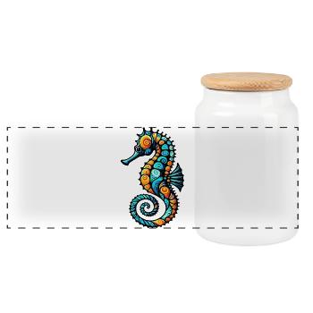 Seahorse - Panoramic Cookie Jar with Wooden Lid - white - Front